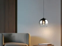 LED Pendelleuchte höhenverstellbar 1-flammig mit Rauchglas Kugel, Ø 25cm