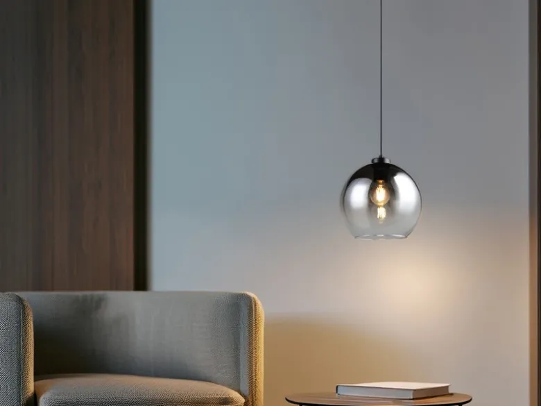 LED Pendelleuchte höhenverstellbar 1-flammig mit Rauchglas Kugel, Ø 25cm