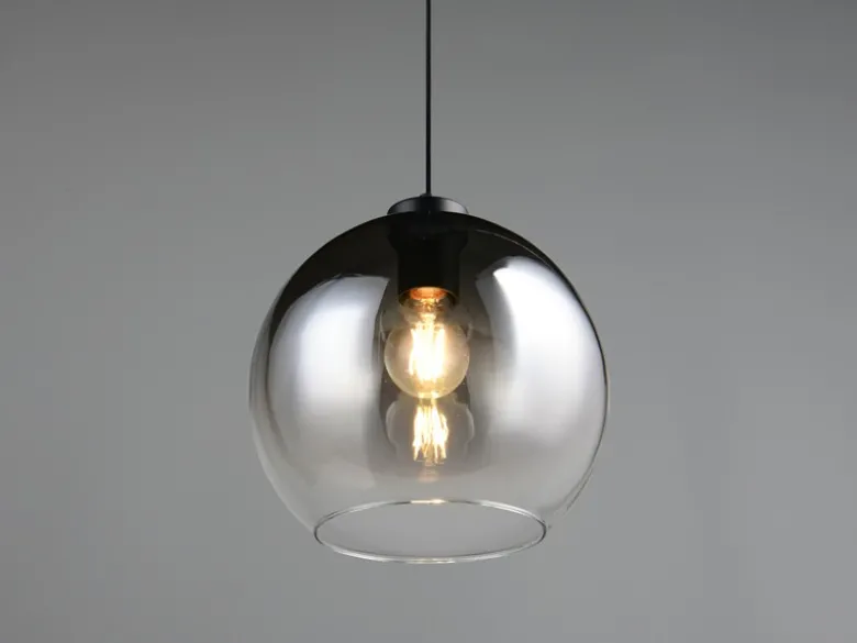 LED Pendelleuchte höhenverstellbar 1-flammig mit Rauchglas Kugel, Ø 25cm