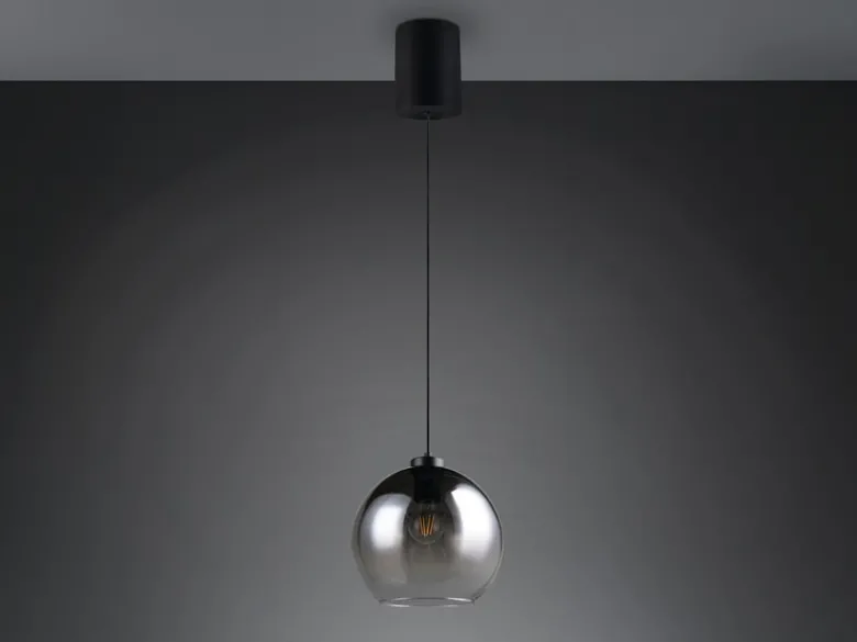 LED Pendelleuchte höhenverstellbar 1-flammig mit Rauchglas Kugel, Ø 25cm