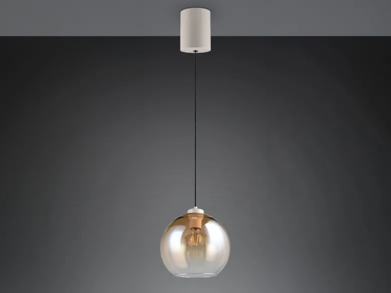 LED Pendelleuchte höhenverstellbar 1-flammig mit Glaskugel Bernstein, Ø 25cm