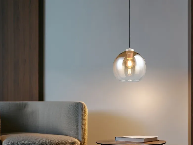 LED Pendelleuchte höhenverstellbar 1-flammig mit Glaskugel Bernstein, Ø 25cm