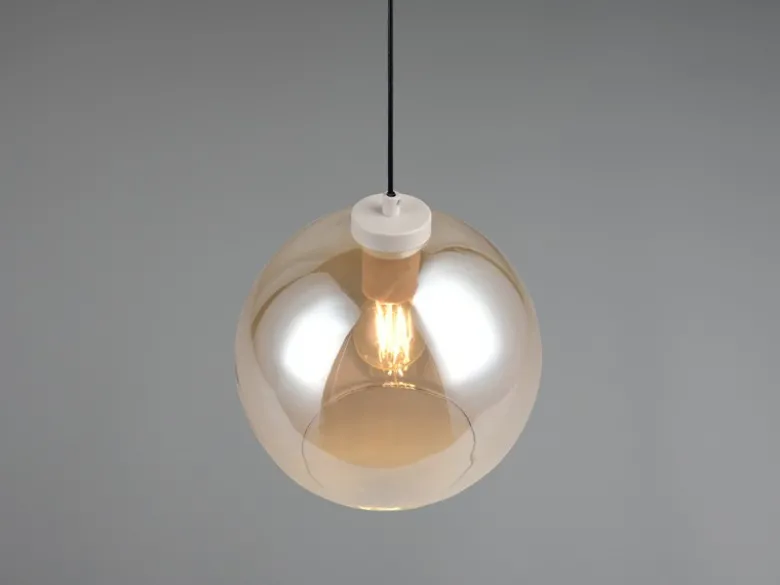 LED Pendelleuchte höhenverstellbar 1-flammig mit Glaskugel Bernstein, Ø 25cm