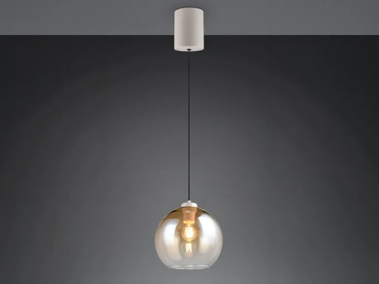 LED Pendelleuchte höhenverstellbar 1-flammig mit Glaskugel Bernstein, Ø 25cm