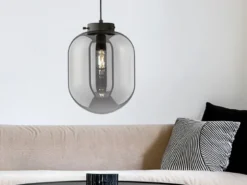 LED Pendelleuchte Industrial einflammig Rauchglas - Glaskugel, Ø 18cm