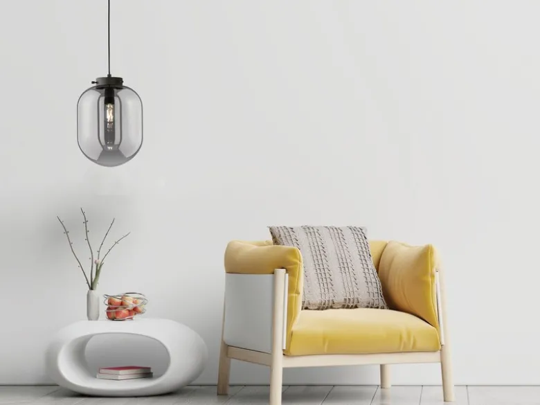 LED Pendelleuchte Industrial einflammig Rauchglas - Glaskugel, Ø 18cm