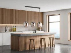 LED Pendelleuchte Industrial 3 flammig mit Rauchglas Glaskugeln - Länge 95cm