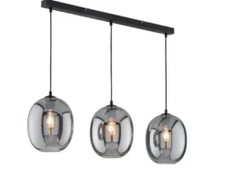 LED Pendelleuchte Industrial 3 flammig mit Rauchglas Glaskugeln - Länge 95cm