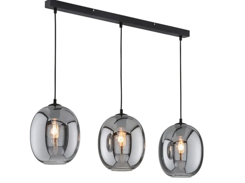 LED Pendelleuchte Industrial 3 flammig mit Rauchglas Glaskugeln - Länge 95cm