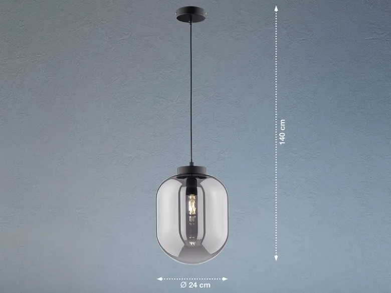 LED Pendelleuchte Industrial 1-flammig Rauchglas Glaskugel, Ø 24cm