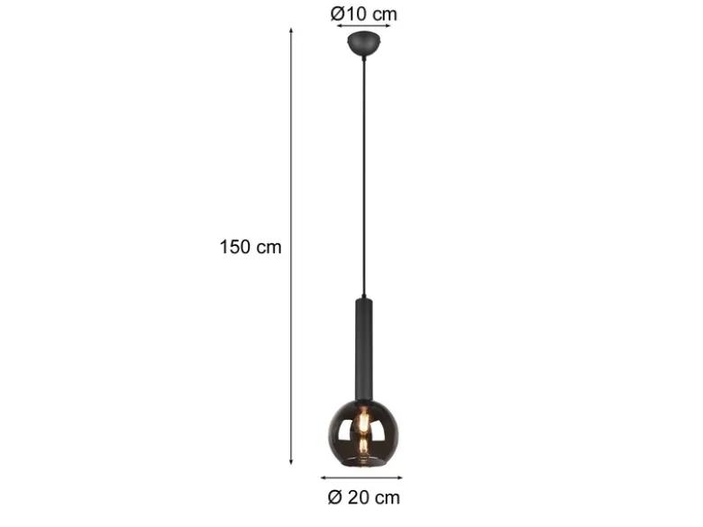 LED Pendelleuchte Industrial einflammig Rauchglas - Glaskugel, Ø 20cm