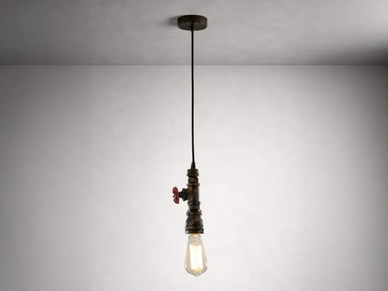 LED Pendelleuchte in Industrial Wasserrohr Rostoptik, Höhe 120cm