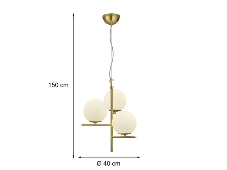 LED Pendelleuchte in Messing 3-flammig mit Glaskugeln Opal Weiß, Ø 40cm