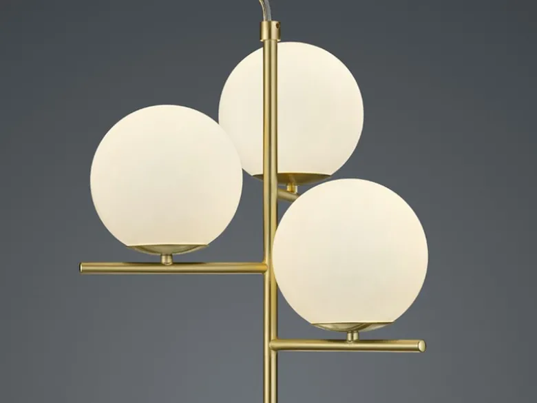 LED Pendelleuchte in Messing 3-flammig mit Glaskugeln Opal Weiß, Ø 40cm