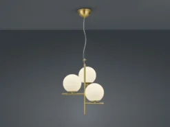 LED Pendelleuchte in Messing 3-flammig mit Glaskugeln Opal Weiß, Ø 40cm