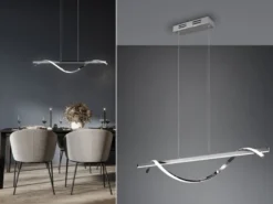 LED Pendelleuchte ISABEL Spirale in Chrom, 3 Stufen Dimmer, Breite 100cm