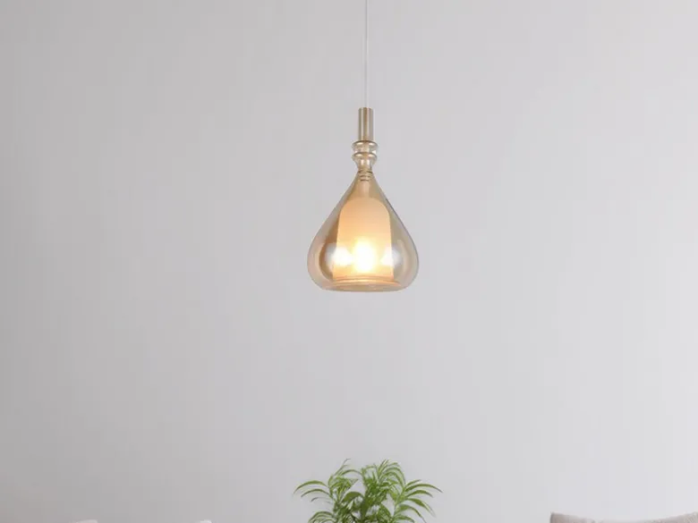LED Pendelleuchte klein 1-flammig mit Glasschirm Bernsteinfarbig, Ø 16cm