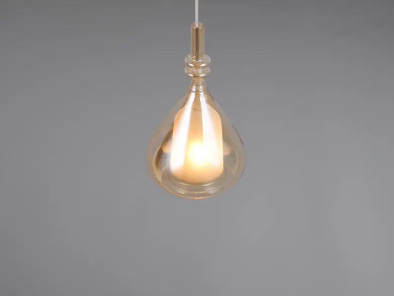 LED Pendelleuchte klein 1-flammig mit Glasschirm Bernsteinfarbig, Ø 16cm