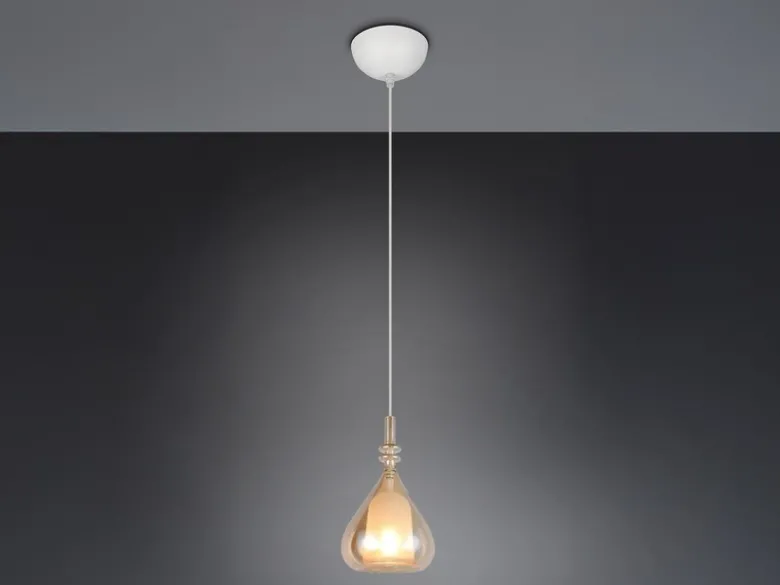 LED Pendelleuchte klein 1-flammig mit Glasschirm Bernsteinfarbig, Ø 16cm