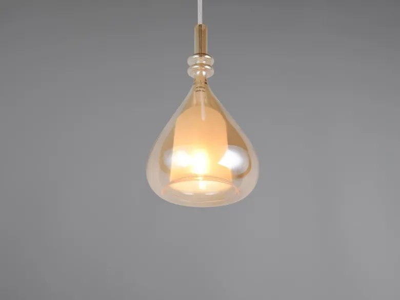 LED Pendelleuchte klein 1-flammig mit Glasschirm Bernsteinfarbig, Ø 16cm