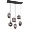 LED Pendelleuchte 6 Kugeln Rauchglas Metall Schwarz, Breite 80cm
