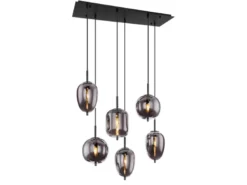 LED Pendelleuchte 6 Kugeln Rauchglas Metall Schwarz, Breite 80cm