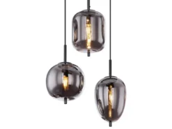 LED Pendelleuchte 6 Kugeln Rauchglas Metall Schwarz, Breite 80cm