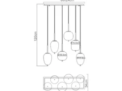 LED Pendelleuchte 6 Kugeln Rauchglas Metall Schwarz, Breite 80cm