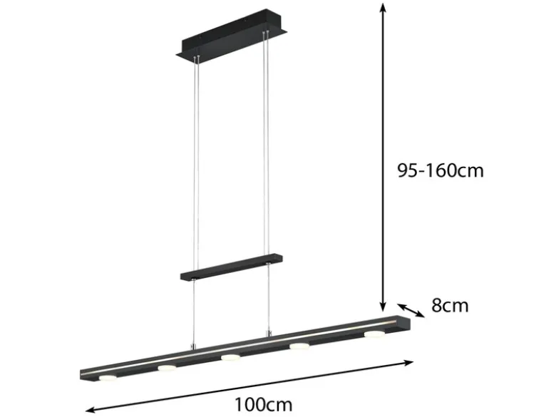 LED Pendelleuchte LACAL Schwarz dimmbar & höhenverstellbar, Breite 100cm