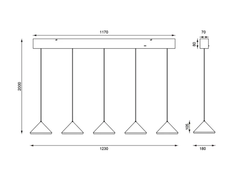 LED Pendelleuchte LAGUNA 5-flammig, höhenverstellbar, Coffee, Breite 123cm