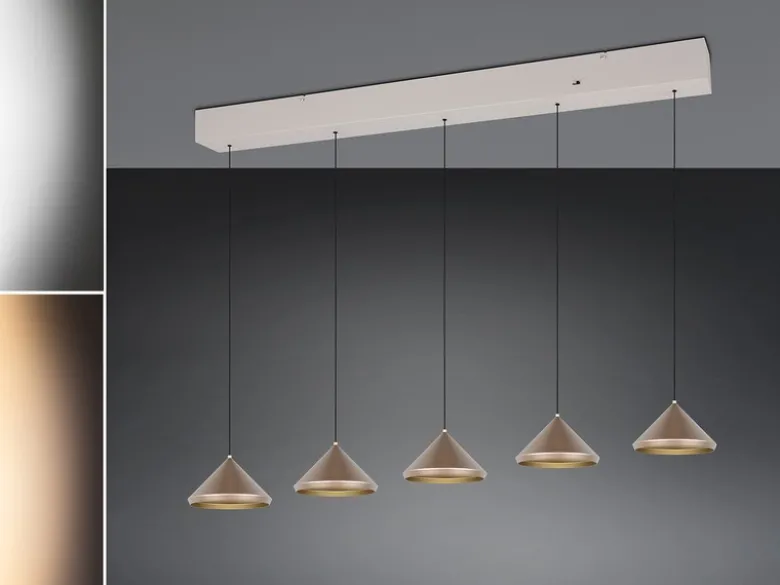 LED Pendelleuchte LAGUNA 5-flammig, höhenverstellbar, Coffee, Breite 123cm