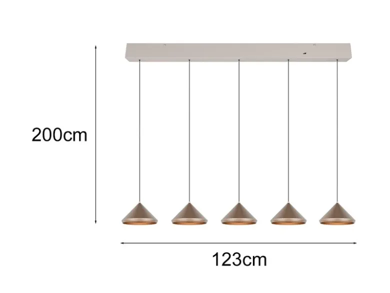 LED Pendelleuchte LAGUNA 5-flammig, höhenverstellbar, Coffee, Breite 123cm