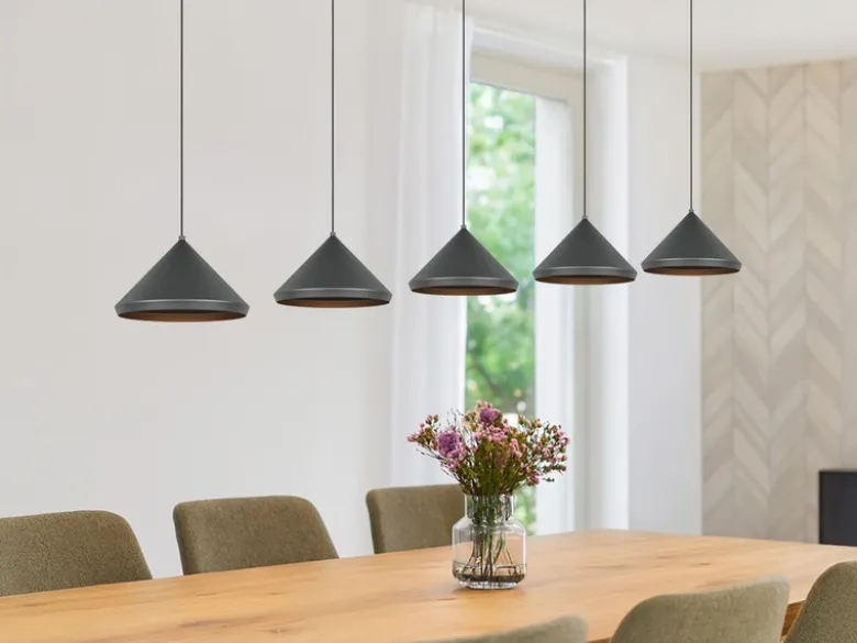 LED Pendelleuchte LAGUNA 5-flammig, höhenverstellbar, Schwarz, Breite 123cm