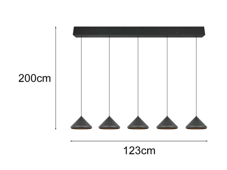 LED Pendelleuchte LAGUNA 5-flammig, höhenverstellbar, Schwarz, Breite 123cm