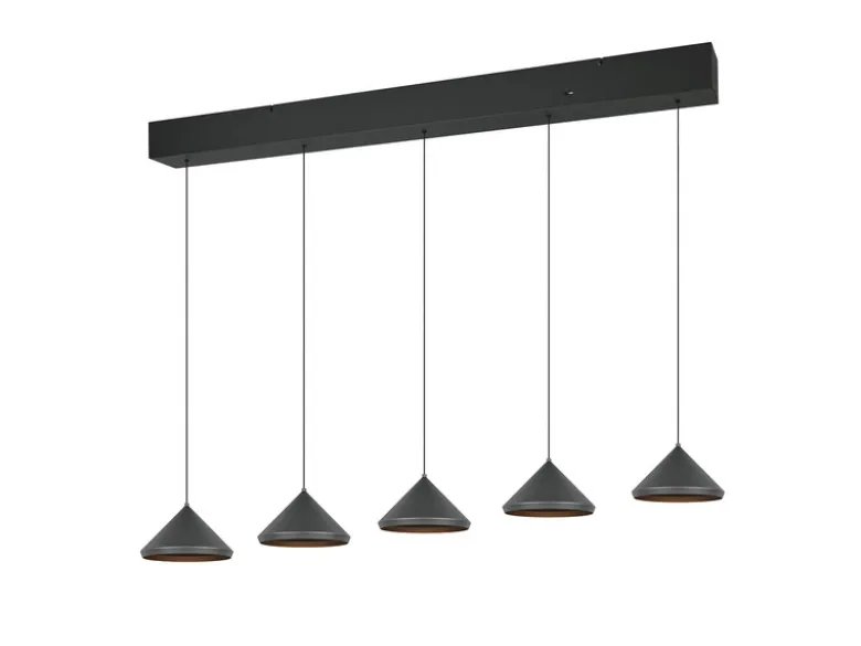 LED Pendelleuchte LAGUNA 5-flammig, höhenverstellbar, Schwarz, Breite 123cm