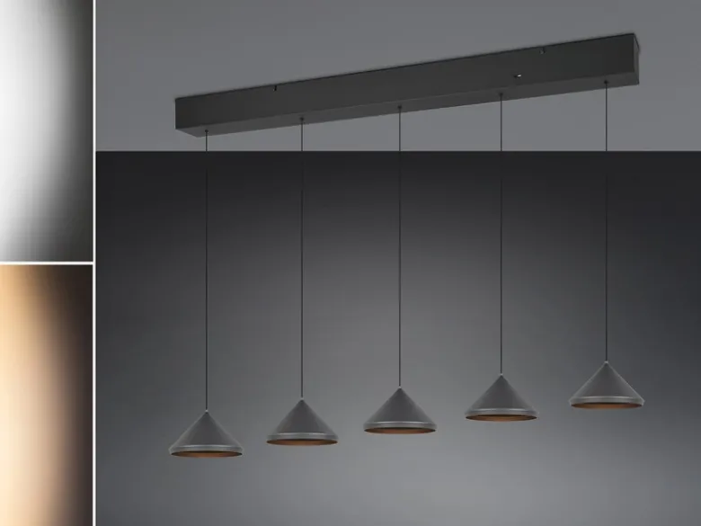 LED Pendelleuchte LAGUNA 5-flammig, höhenverstellbar, Schwarz, Breite 123cm