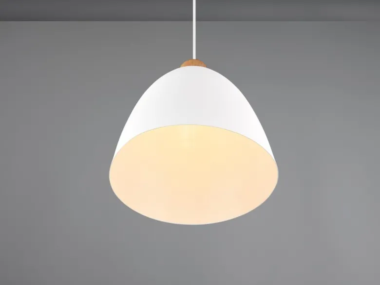 LED Pendelleuchte Lampenschirm Metall/Holz Weiß dimmbar, Ø 25cm