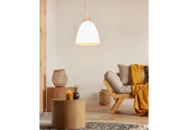 LED Pendelleuchte Lampenschirm Metall/Holz Weiß dimmbar, Ø 25cm