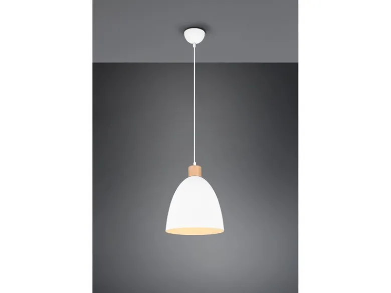 LED Pendelleuchte Lampenschirm Metall/Holz Weiß dimmbar, Ø 25cm