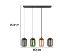 LED Pendelleuchte Lampenschirme bunt aus recyceltem Glas, Breite 90cm