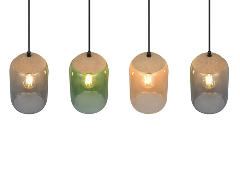 LED Pendelleuchte Lampenschirme bunt aus recyceltem Glas, Breite 90cm