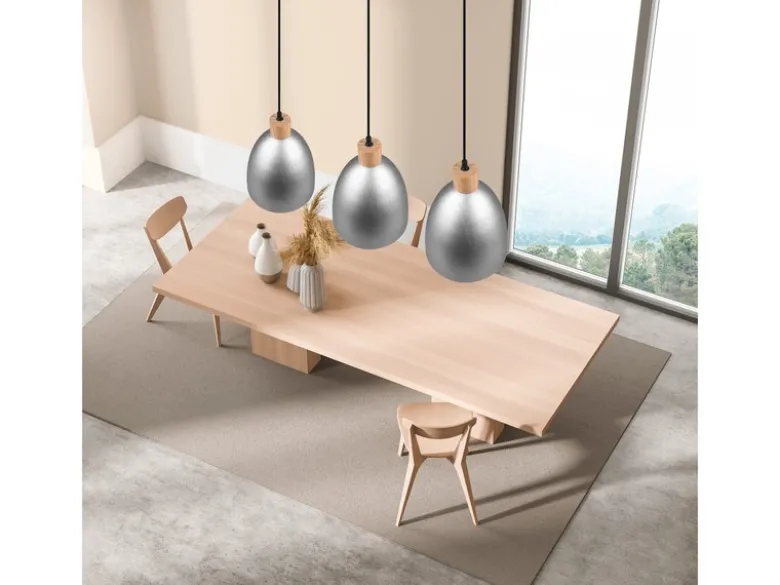 LED Pendelleuchte Lampenschirm Metall/Holz Silber Antik dimmbar, Ø 25cm