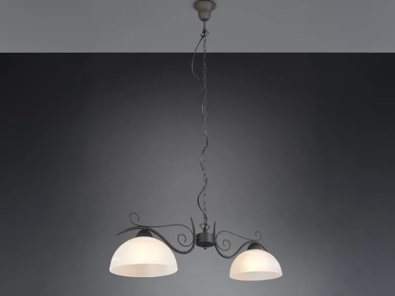 LED Pendelleuchte Landhausstil 2-flammig mit Glasschirmen Weiß, B: 82cm