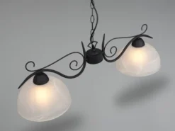 LED Pendelleuchte Landhausstil 2-flammig mit Glasschirmen Weiß, B: 82cm