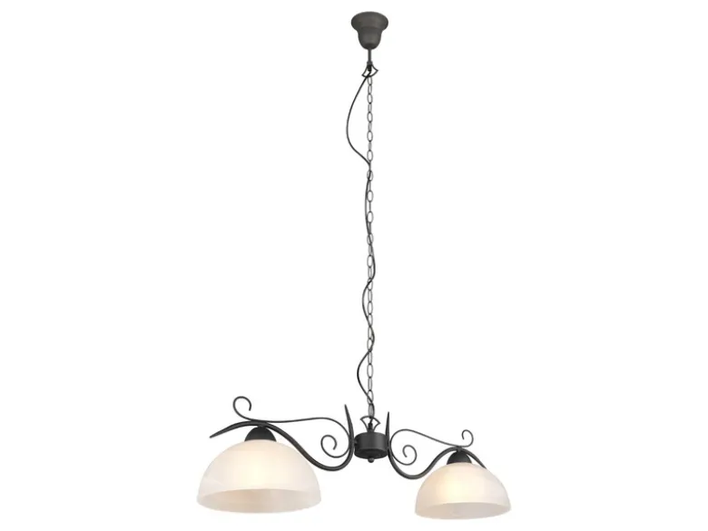 LED Pendelleuchte Landhausstil 2-flammig mit Glasschirmen Weiß, B: 82cm