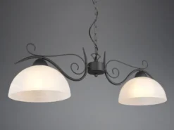 LED Pendelleuchte Landhausstil 2-flammig mit Glasschirmen Weiß, B: 82cm