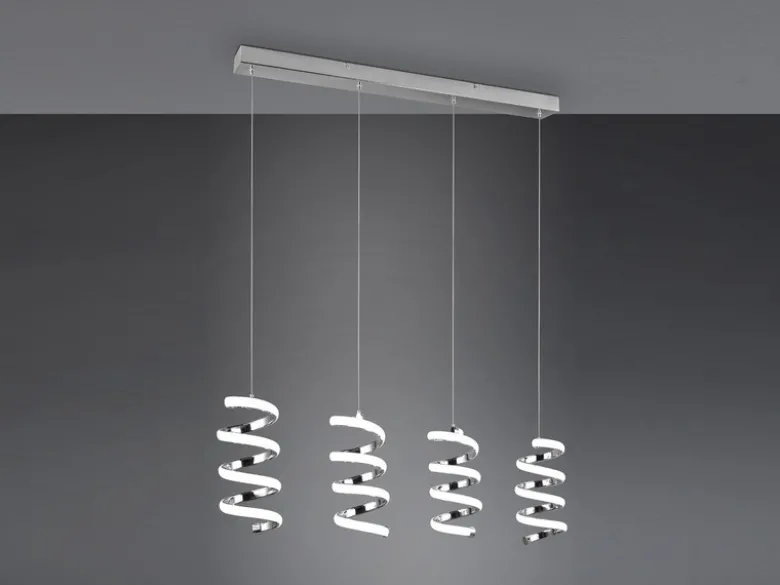 LED Pendelleuchte LAOLA 4-flammig in 3 Stufen dimmbar Silber Chrom, Breite 85cm