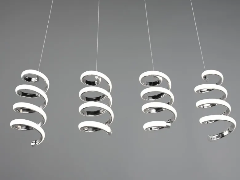 LED Pendelleuchte LAOLA 4-flammig in 3 Stufen dimmbar Silber Chrom, Breite 85cm