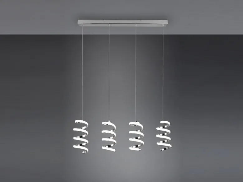 LED Pendelleuchte LAOLA 4-flammig in 3 Stufen dimmbar Silber Chrom, Breite 85cm