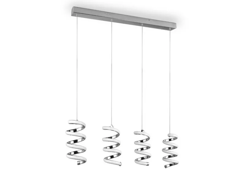 LED Pendelleuchte LAOLA 4-flammig in 3 Stufen dimmbar Silber Chrom, Breite 85cm
